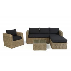 Brooklyn Rattan Lounge Natural round Überzug Schwarz