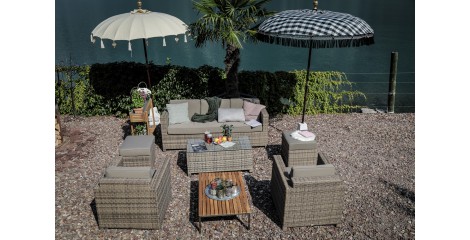 3er Gartensofa, Sessel, Hocker Luxury