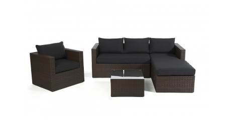 Rattan Lounge Brooklyn Braun, Überzug Schwarz