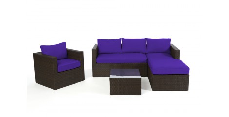 Rattan Lounge Brooklyn Braun, Überzug Violett
