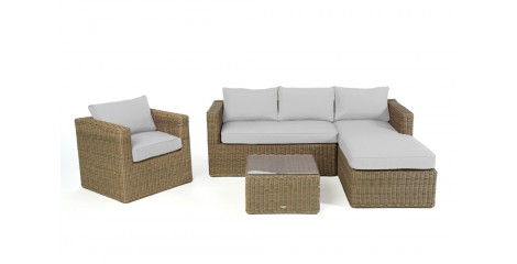 Rattan Lounge Brooklyn Natural round, Überzug Grau