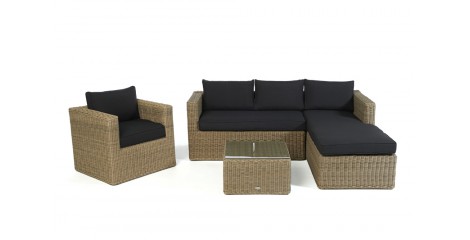 Rattan Lounge Brooklyn Natural round, Überzug Schwarz