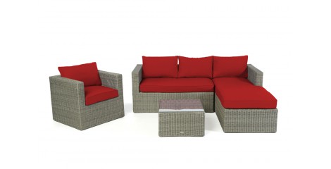 Brooklyn Rattan Lounge Grey round, Überzug Rot