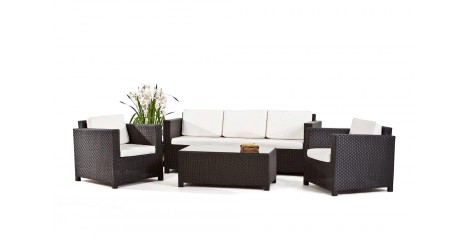 Luxury Rattan Gartenmöbel 3er Lounge Schwarz