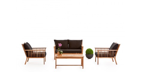Holz Lounge Gartenmöbel Sitzgruppe Safari Polsterbezug schwarz