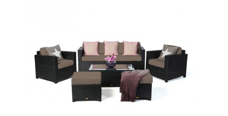 Rattan Gartenmöbel: Überzugsset Sandbraun für Luxury Deluxe 3er Lounge