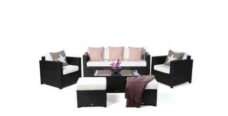 Luxury Deluxe 3er Rattan Lounge Schwarz