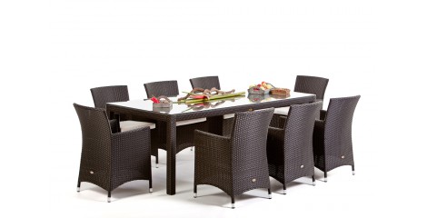 Rattan Garten Tisch und Stühle Nairobi Dining 220 Dark Braun