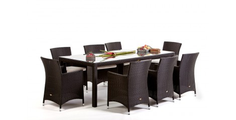 Rattan Gartenmöbel Tisch und Stuhl Nairobi Dining 220 Schwarz