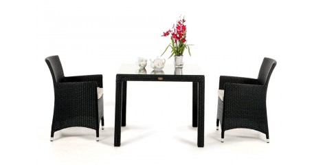 Rattan Garten Tisch mit 2 Stühlen, Nairobi Dining 90 schwarz
