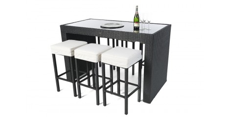 Rattan Gartenmöbel Bar Black Glass Schwarz