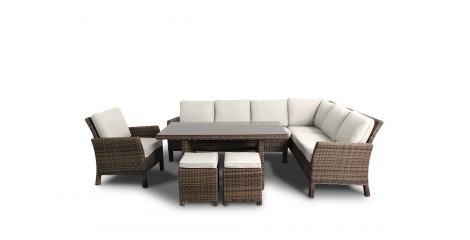 Rattan Ecklounge Dining Lounge Manchester natural Polsterbezug beige