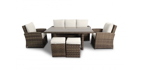 rattanmoebel Rattan Lounge Dining Lucy Tischset Bezug beige