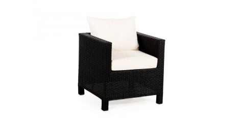 Rattan Gartenlounge Pandora Sessel mit Armlehne Schwarz