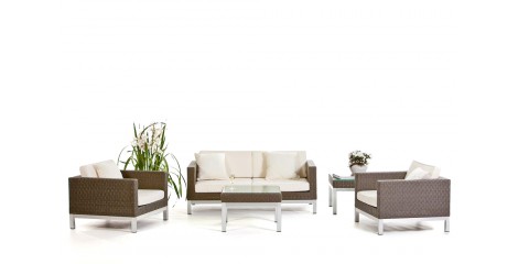 Rattan Lounge Sunshine Graubraun mit Überzug Beige