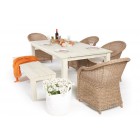 Elegance: Holztisch, Holzbank, 4 Stühle, Gartentisch
