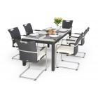 Garten Esstisch 180 -  6 Stühle Leon schwarz